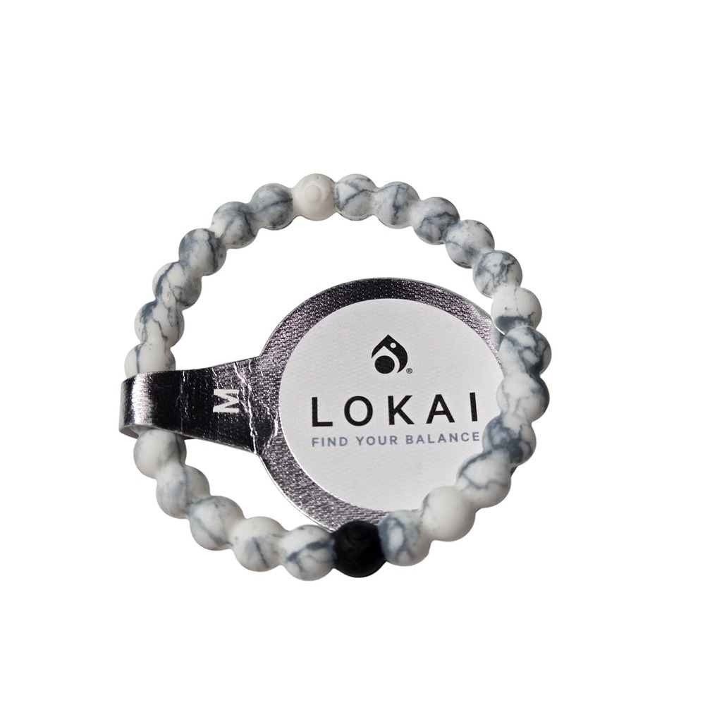 Lokai Womens Bracelet White Grey Marble Silicone Classic Beaded Size M